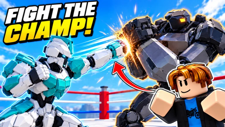 Ragdoll Robot Boxing official artwork: a turquoise robot punches a heavy black robot in a boxing ring